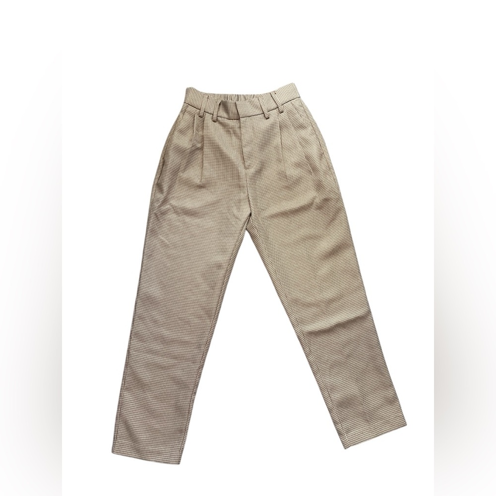 Houndstooth Slacks High Waist Ankle Brown Cream Trousers by Steve Madden size 2